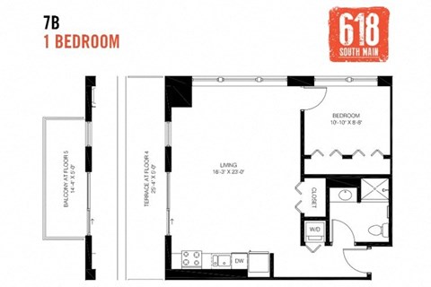 One Bedroom 1 Bath 718 sq. ft.